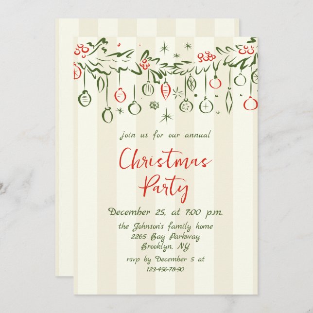 Invitation Fantaisie Main dessinée Whimsical Noël Fête (Devant / Derrière)