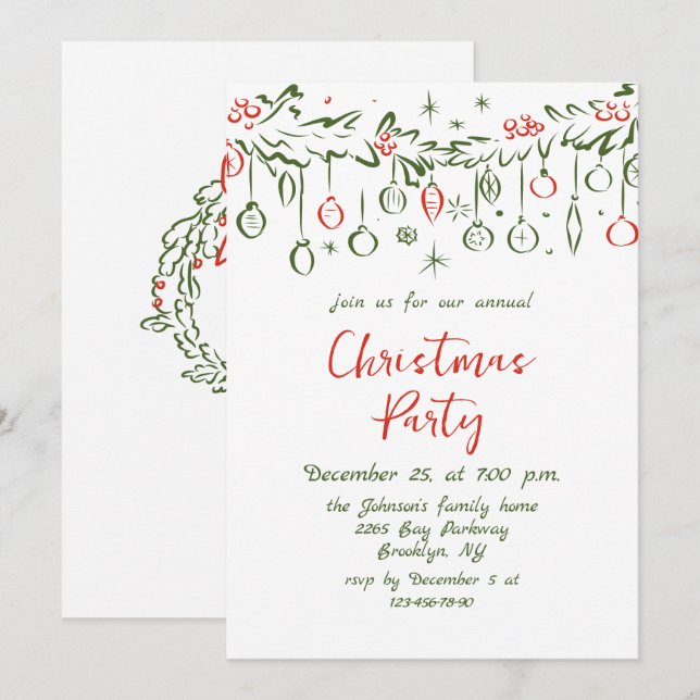 Invitation Fantaisie Main dessinée Whimsical Noël Fête (Devant / Derrière)
