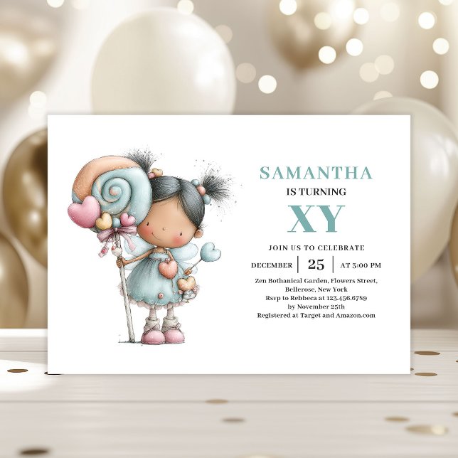 Invitation fantaisie pastel mignonne pour les 2 an (Fairy Girl 2nd Birthday Cute Whimsy Pastel invitation)