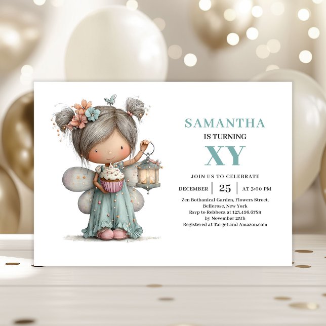 Invitation Fantaisie pour le 1er Anniversaire de l (Magical Fairy Girl 1st Birthday Whimsy Cute invitation)