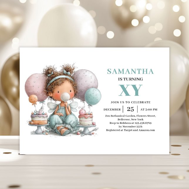 Invitation Fantaisie pour le 1er Anniversaire de l (Magical Fairy Girl 1st Birthday Whimsy Cute invitation)