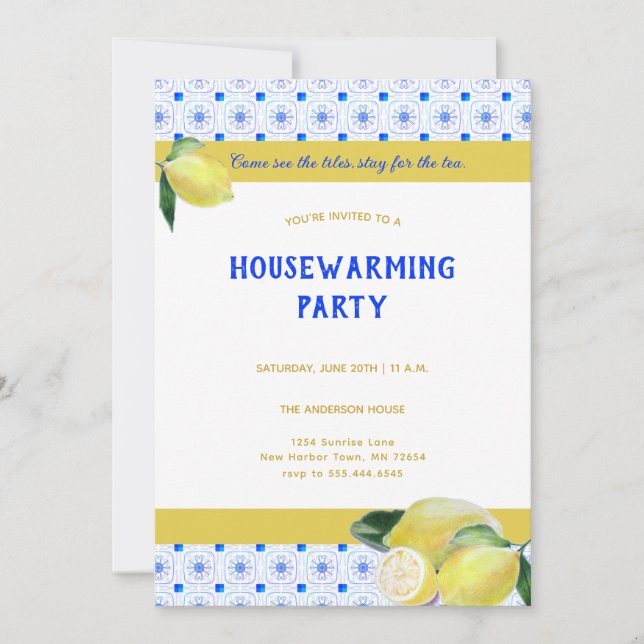 Invitation Fantaisie Tea Party Boho Lemons Humoristique (Devant)