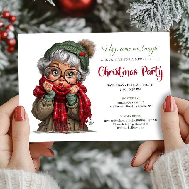 Invitation fantaisiste de vacances de Mamie en des (Cute Cartoon Granny Whimsical Holiday Invitation)