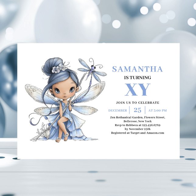Invitation fantaisiste pastel pour les 6 ans de Bl (Blue Fairy Girl 6th Birthday Whimsy Pastel invitation)