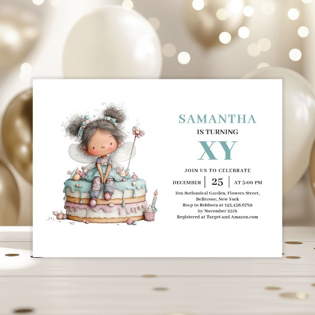 Invitation fantaisiste pastel pour les 6 ans de la (Cute Fairy Girl 6th Birthday Whimsy Pastel invitation)