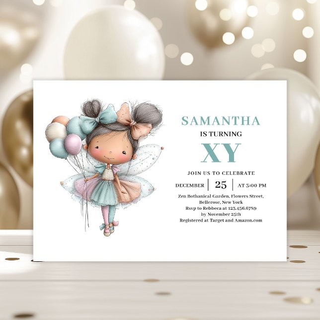 Invitation fantaisiste pastel pour les 9 ans de la (Cute Fairy Girl 9th Birthday Whimsy Pastel invitation)