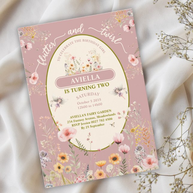 Invitation fantaisiste rose pour filles aux fleurs (Créateur téléchargé)
