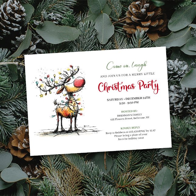 Invitation fantaisiste tendance pour une fête de N (Trendy whimsical reindeer holiday party invite

)