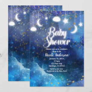 Invitation Fantasie Céleste Étoiles Dorées et Baby Shower Lum