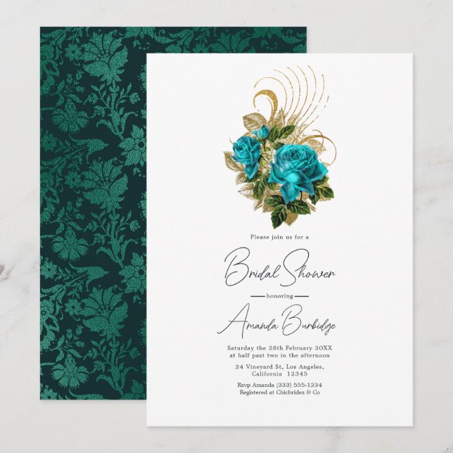 Invitation Fantasie de minuit Turquoise et Or Fête de mariage (Devant / Derrière)