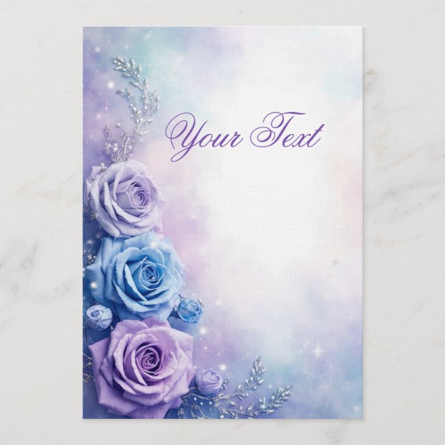Invitation Fantasie rêveuse Roses violettes et bleues (Devant)
