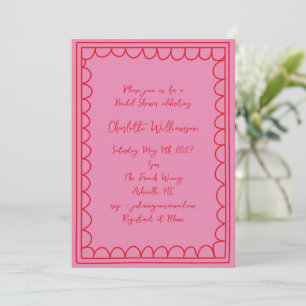 Invitation Fantasie Script Rose Rouge Bordure Gribouillis Ent