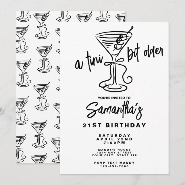 Invitation Fantasque Doodle Un Peu Plus Âgé 21e Anniversaire (Devant / Derrière)