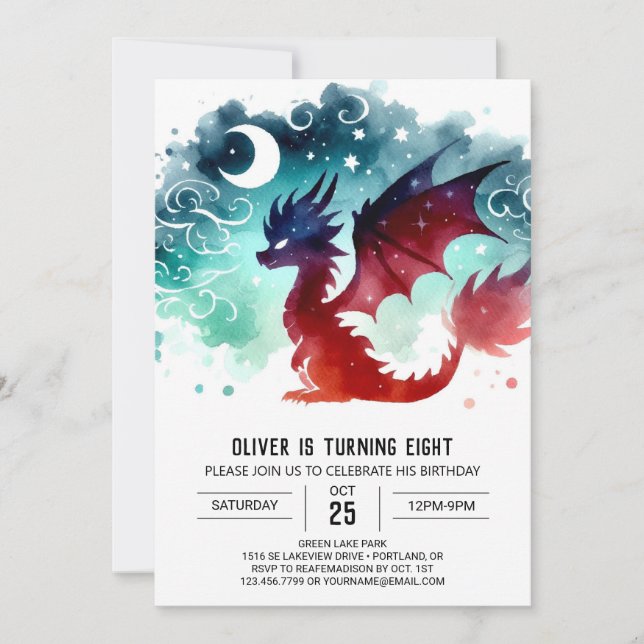 Invitation Fantastique dragon ailé Fête d'anniversaire (Devant)