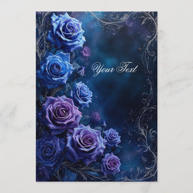 Invitation Fantasy Blue and Purple Wedding Roses (Devant)