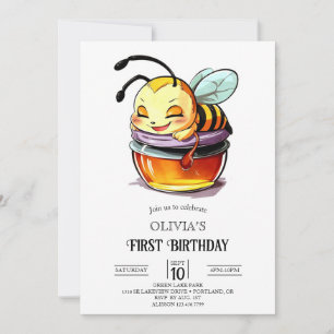 Invitation Fantasy coloré Digital Bee 1er anniversaire