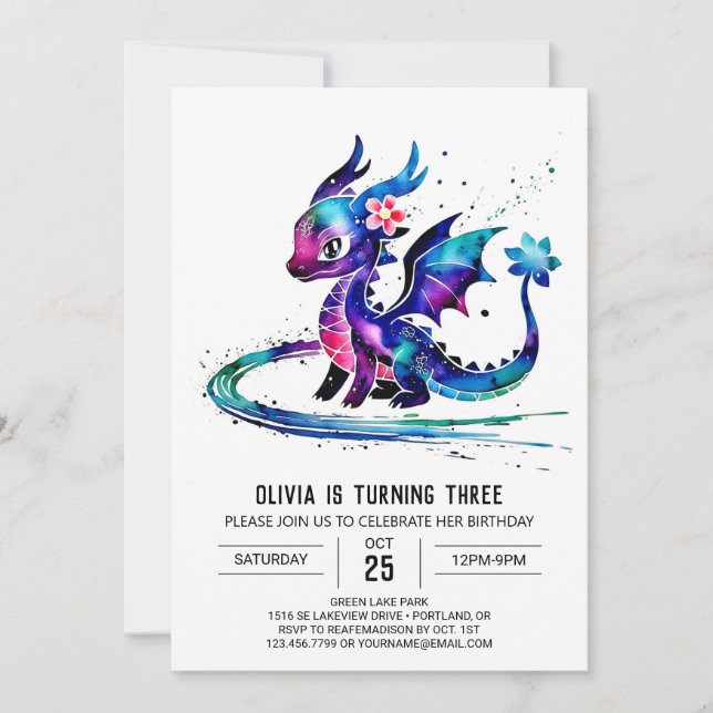 Invitation Fantasy Colorful Dragon Digital Girl Anniversaire (Devant)