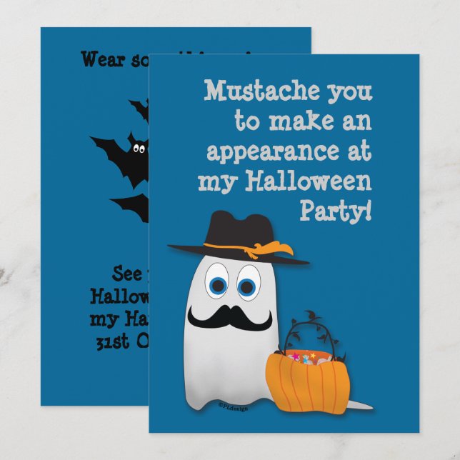 Invitation fantôme avec une moustache amusante pou (Devant / Derrière)