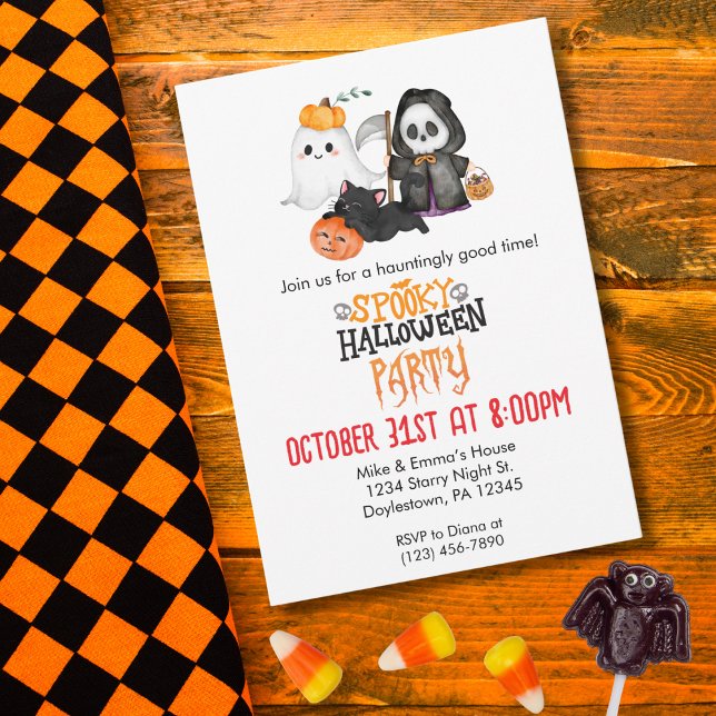 Invitation Fantôme Citrouille Grim Faucheuse mignonne Chat no (Créateur téléchargé)