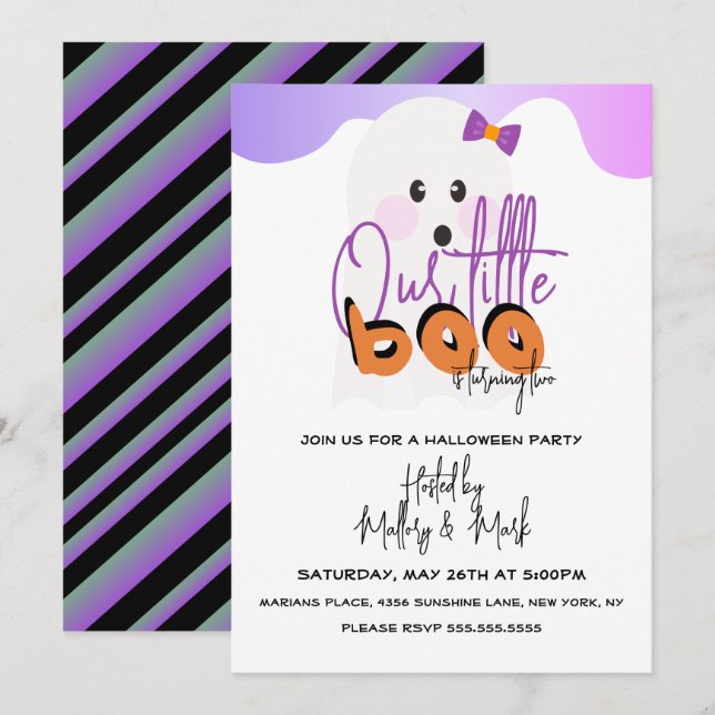 Invitation Fantôme de Halloween Notre Petit Boo Violet (Devant / Derrière)