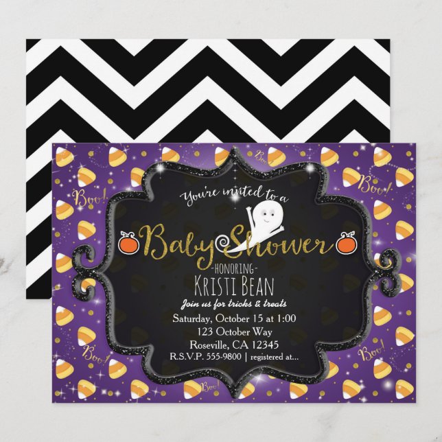 Invitation fantôme de maïs de bonbon de BABY SHOWE (Devant / Derrière)