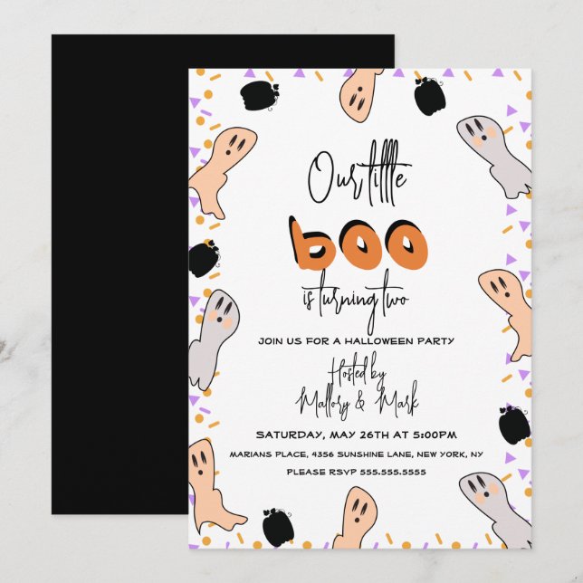 Invitation Fantôme d'Halloween notre petit Boo Confetti (Devant / Derrière)