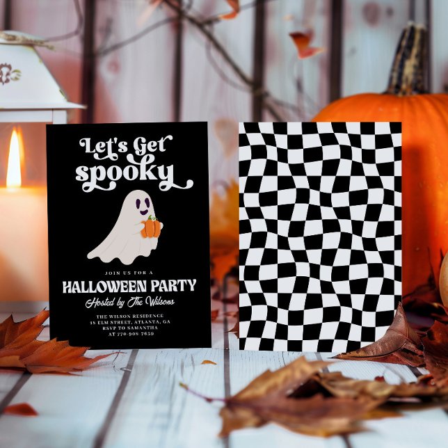 Invitation Fantôme Groovy Noir, Halloween Effrayant (Créateur téléchargé)