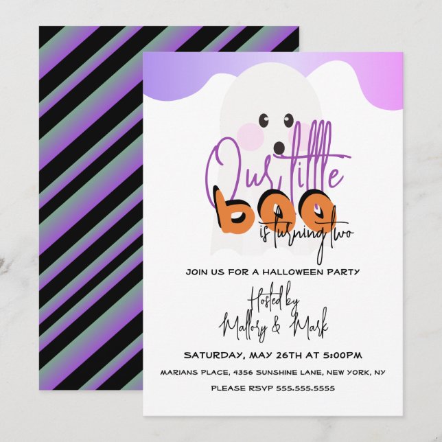 Invitation fantôme Halloween notre petit Boo viole (Devant / Derrière)