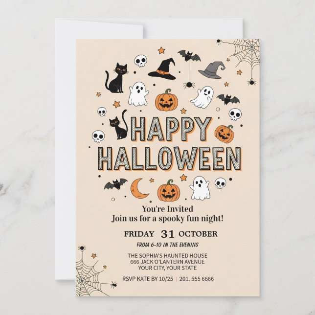 Invitation Fantôme mignon et fête d'Halloween Citrouille (Devant)