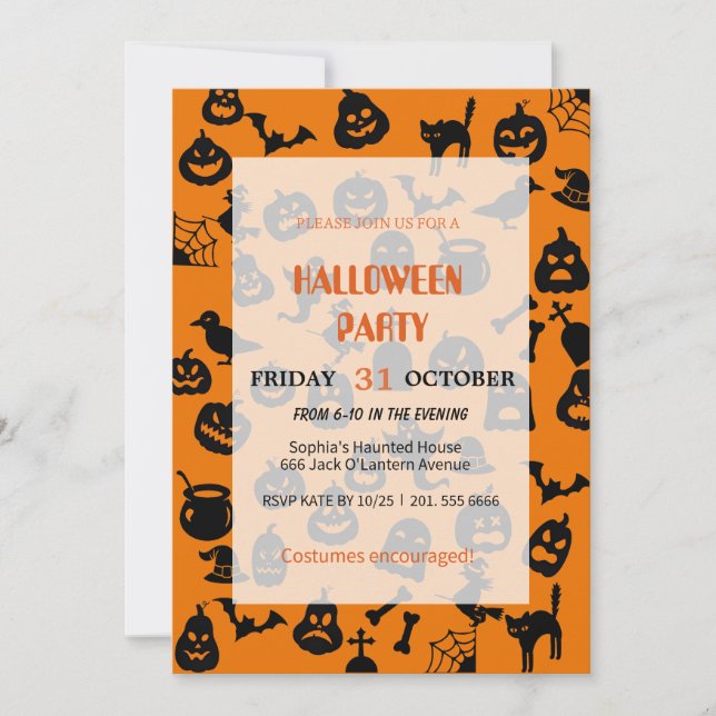 Invitation Fantôme mignon et Halloween Citrouille (Devant)