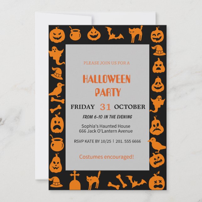 Invitation Fantôme mignon et Halloween Citrouille (Devant)