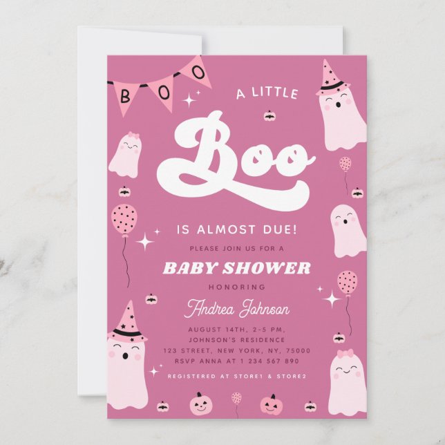 Invitation Fantôme rose et Baby shower Super de petite fille  (Devant)