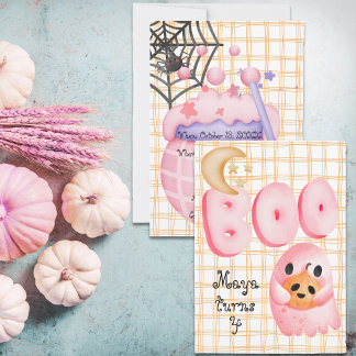 Invitation Fantôme rose mignon bol halloween âge 4 anniversai