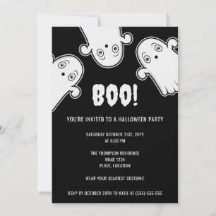 Invitation Fantômes Bouh Party Halloween Noir et Blanc