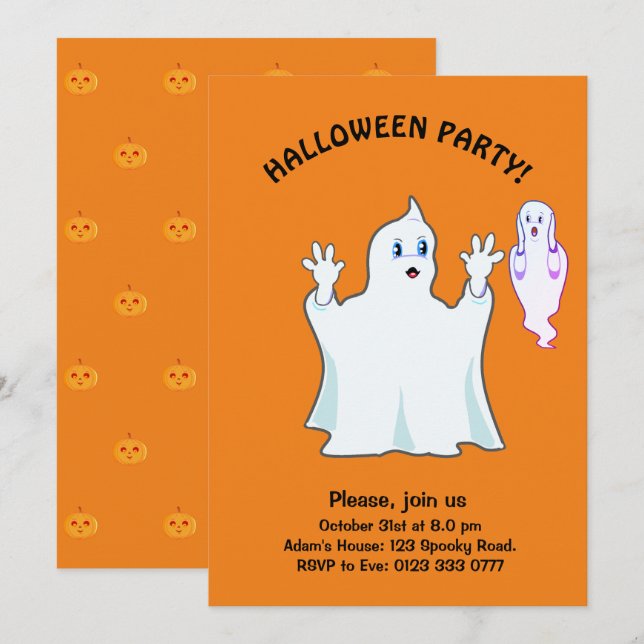 Invitation fantômes Trumpy et Munchy Halloween (Devant / Derrière)
