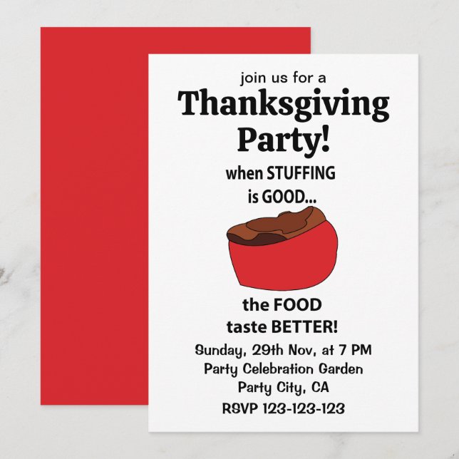 Invitation Farce De Nourriture Farce Thanksgiving Party (Devant / Derrière)