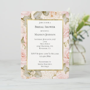 Invitation Fard à joues crème doré Roses roses Fleur floral S