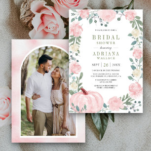 Invitation Fard à Joues Rose Floral Citrouille Photo Baby Sho