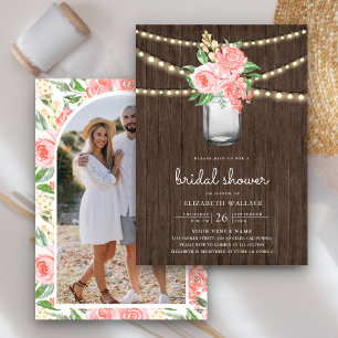 Invitation Fard à Joues Rose Floral Jar Mason Photo Shower de