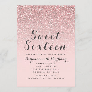 Invitation Fard à joues Rose Gold Paillettes Rose Fête Douce