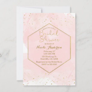 Invitation Fard à Joues Rose & Or Éclaboussures Mariage Moder