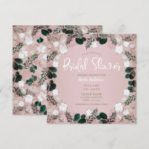 Invitation Fard à joues Taupe Coton Floral Feuillage Shower d