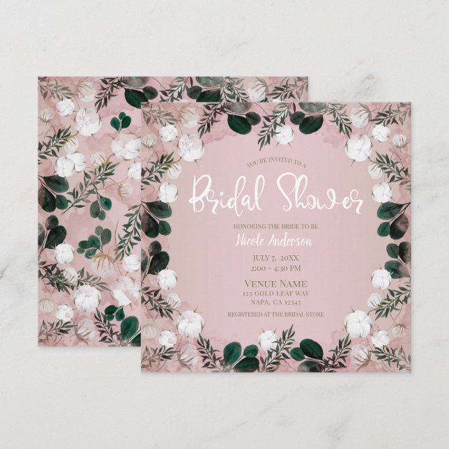 Invitation Fard à joues Taupe Coton Floral Feuillage Shower d (Devant / Derrière)