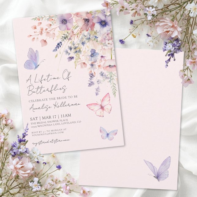 Invitation Fard de papillon rose floral douche de mariée (Butterfly Blush Pink Floral Bridal Shower Invitation)
