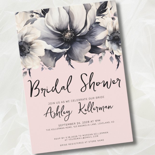 Invitation Fard Rose Élégant Floral Botanique Réception de Ma (Watercolor Elegant Floral Blush Pink Bridal Shower Invitation)