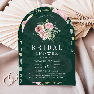 Invitation Fard Rose Floral Émeraude Vert Fête de Mariage