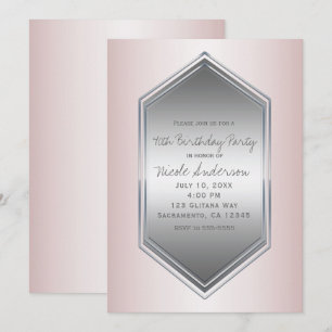Invitation Fard Rose Perle Argent Fête d'anniversaire Toute o