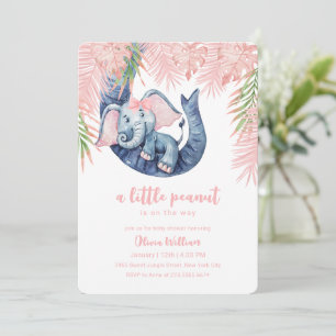 Invitation Fard Rose Petit Bébé Éléphant Baby Shower