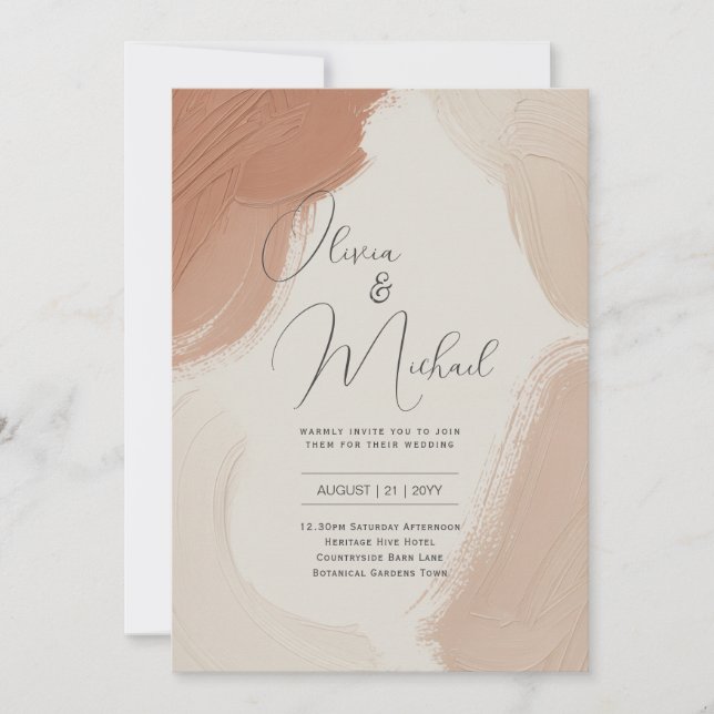 Invitation Fardeau Terre Cuite Rose Abstrait Pinceau Moderne (Devant)