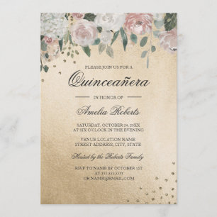 Invitation Fardée de rose Bouquet de fleurs aquarelle Quincea